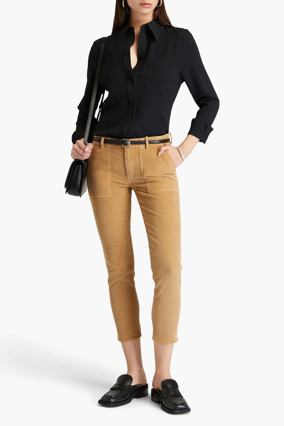 Shop Nili Lotan Jenna Cropped Cotton-blend Corduroy Slim-leg Pants In Camel