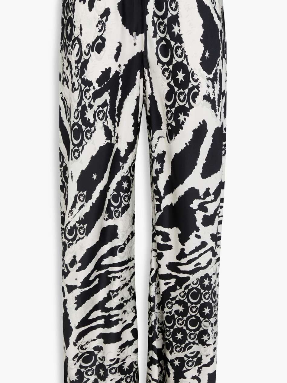 crystal-embellished printed silk-satin wide-leg pants