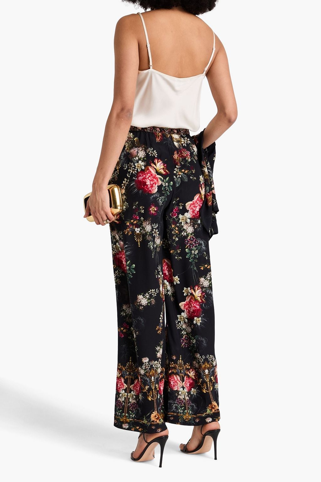CAMILLA Crystal-embellished floral-print silk crepe de chine wide-leg pants