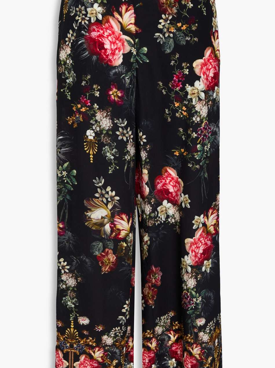 crystal-embellished floral-print silk crepe de chine wide-leg pants