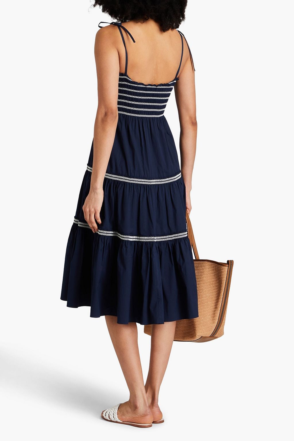 TORY BURCH تنورة متوسطة الطول من مزيج من القطن البوبلين وبتقنية السموك يمكن ارتداؤها بعدة طرق
