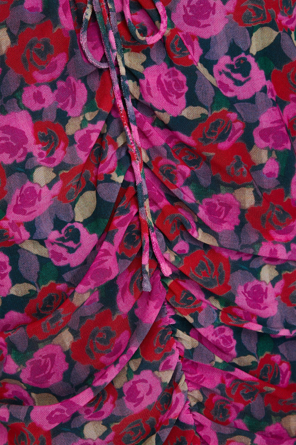 Ganni Minikleid Aus Stretch-satin Mit Floralem Print Und Raffungen In Magenta