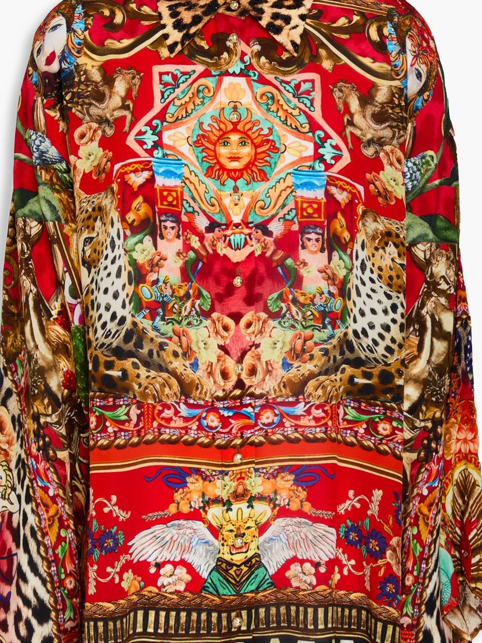 crystal-embellished printed silk crepe de chine blouse