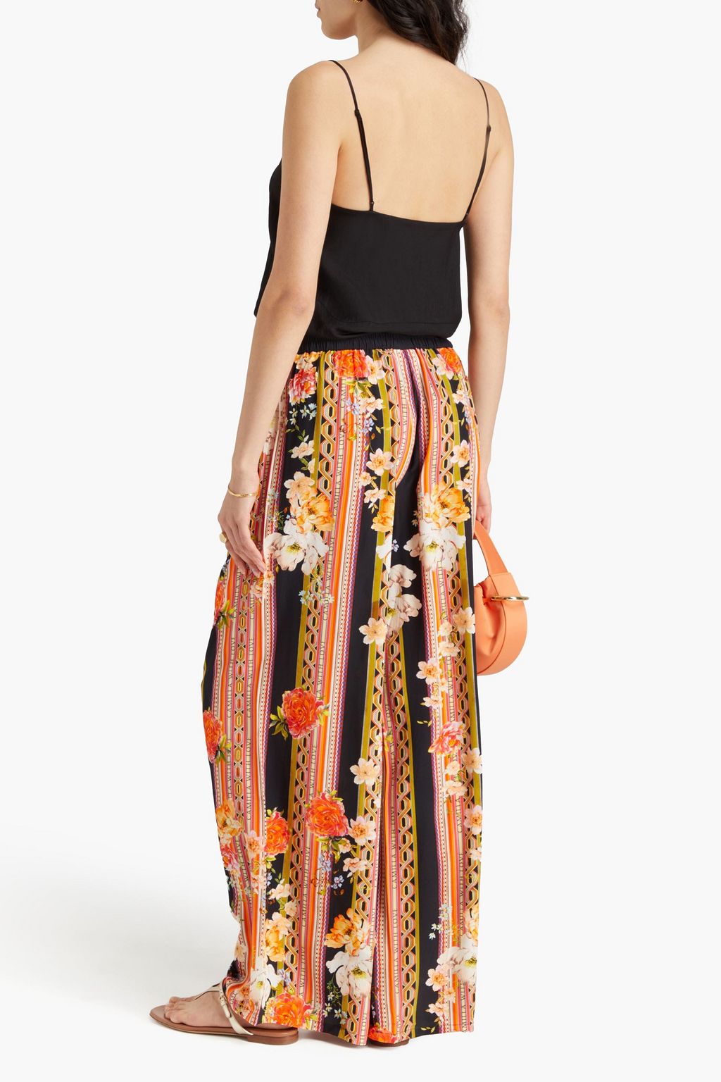 CAMILLA Crystal-embellished printed silk crepe de chine wide-leg pants