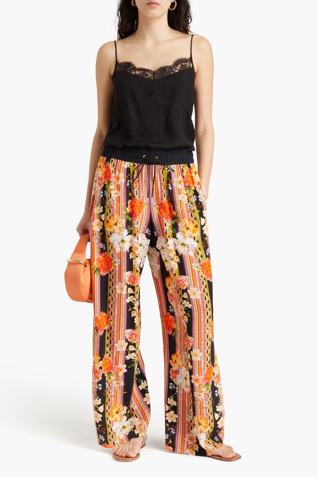 CAMILLA Crystal-embellished printed silk crepe de chine wide-leg pants