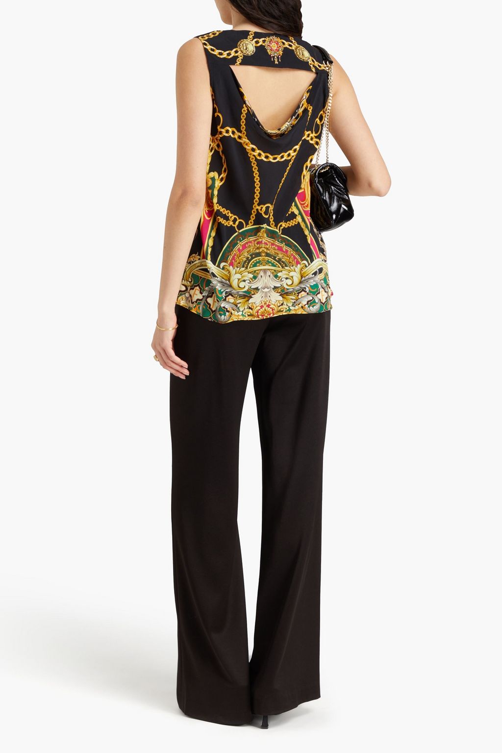 CAMILLA Cutout printed silk crepe de chine top