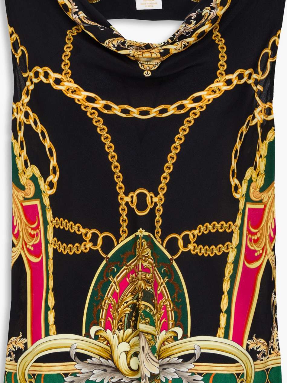 cutout printed silk crepe de chine top
