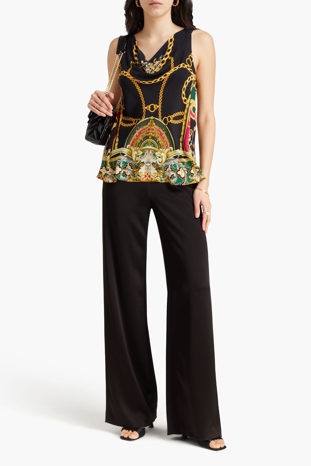 CAMILLA Cutout printed silk crepe de chine top