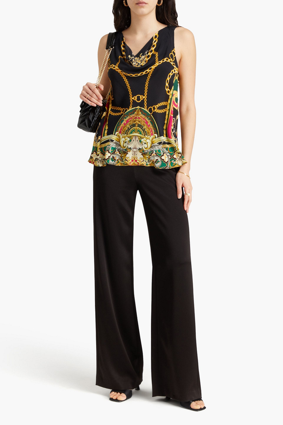 Camilla Cutout Printed Silk Crepe De Chine Top In Black