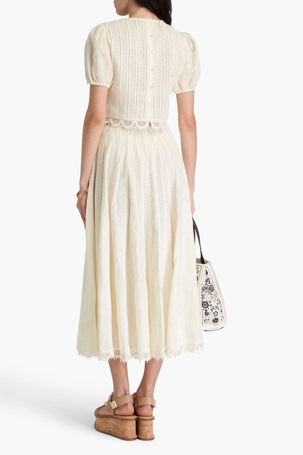 TORY BURCH تنورة متوسطة الطول من الكتّان مزينة بحواف من الكروشيه