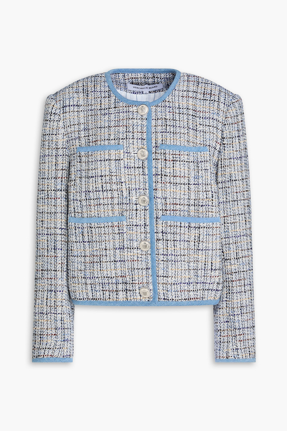 Veronica Beard Darla Jacke Aus Tweed Mit Denim-besatz In Bleu