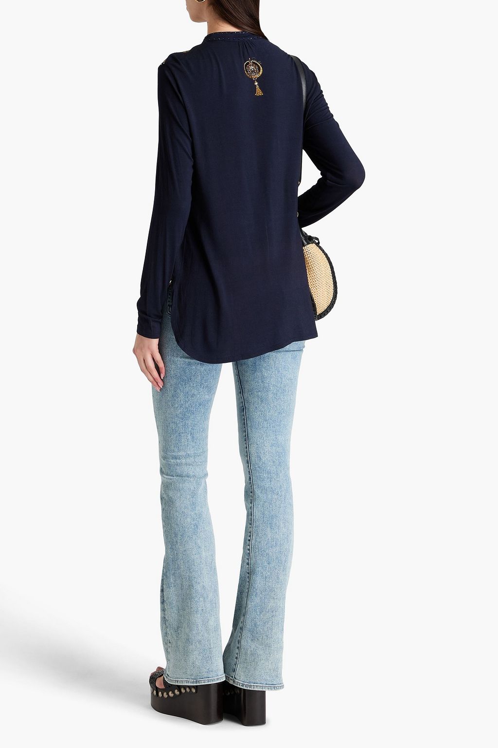 CAMILLA Crystal-embellished printed silk-jersey top