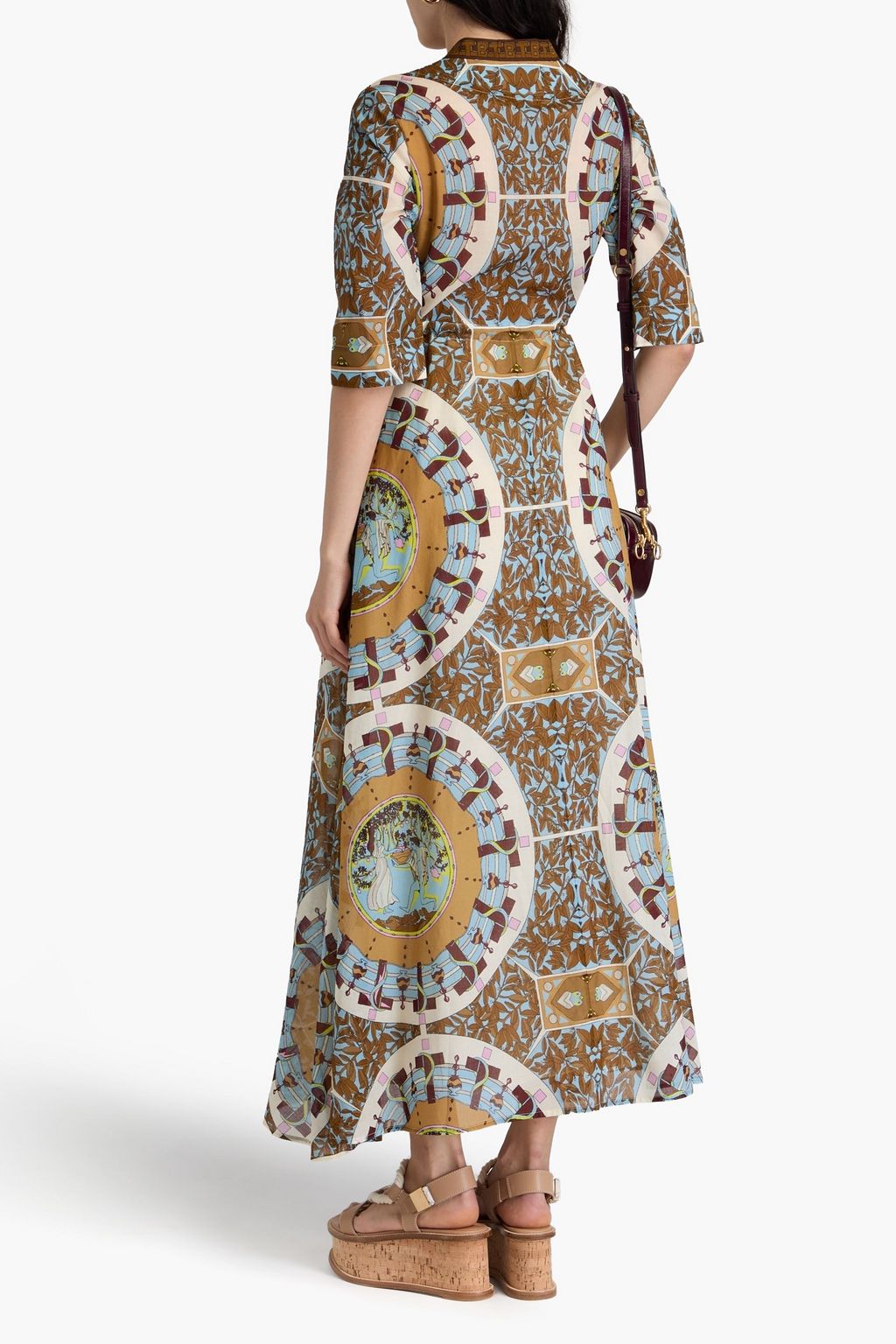 TORY BURCH فستان متوسط الطول على شكل قميص من الفوال القطني مزين بطبعات