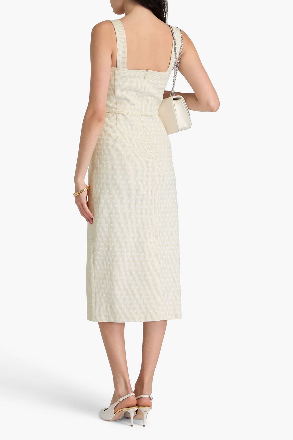 TORY BURCH リネン混ツイル ミディワンピース ポルカドット