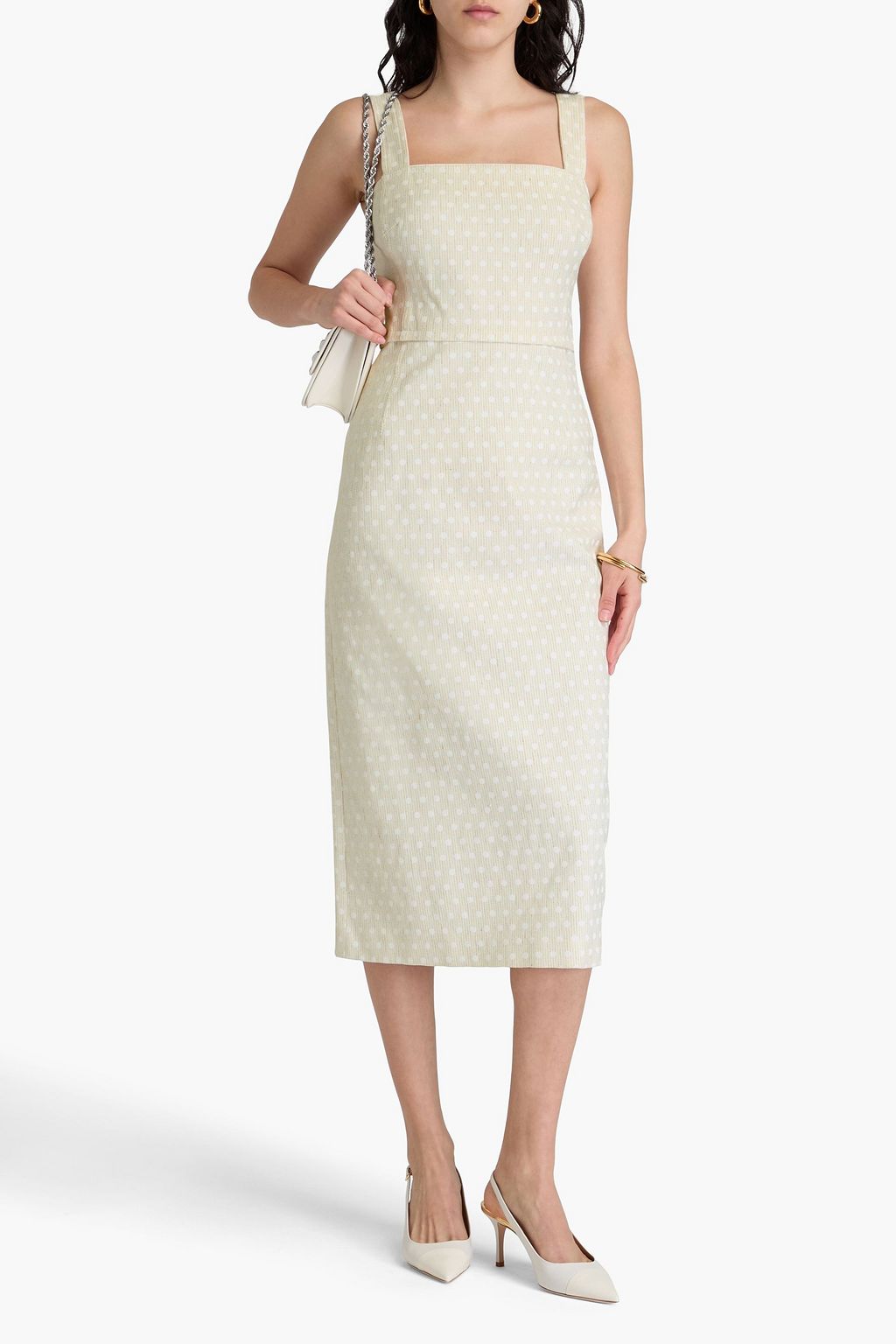 TORY BURCH リネン混ツイル ミディワンピース ポルカドット