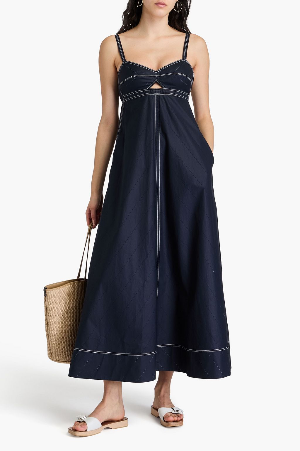 TORY BURCH Maxikleid aus Baumwollpopeline mit Cut-outs