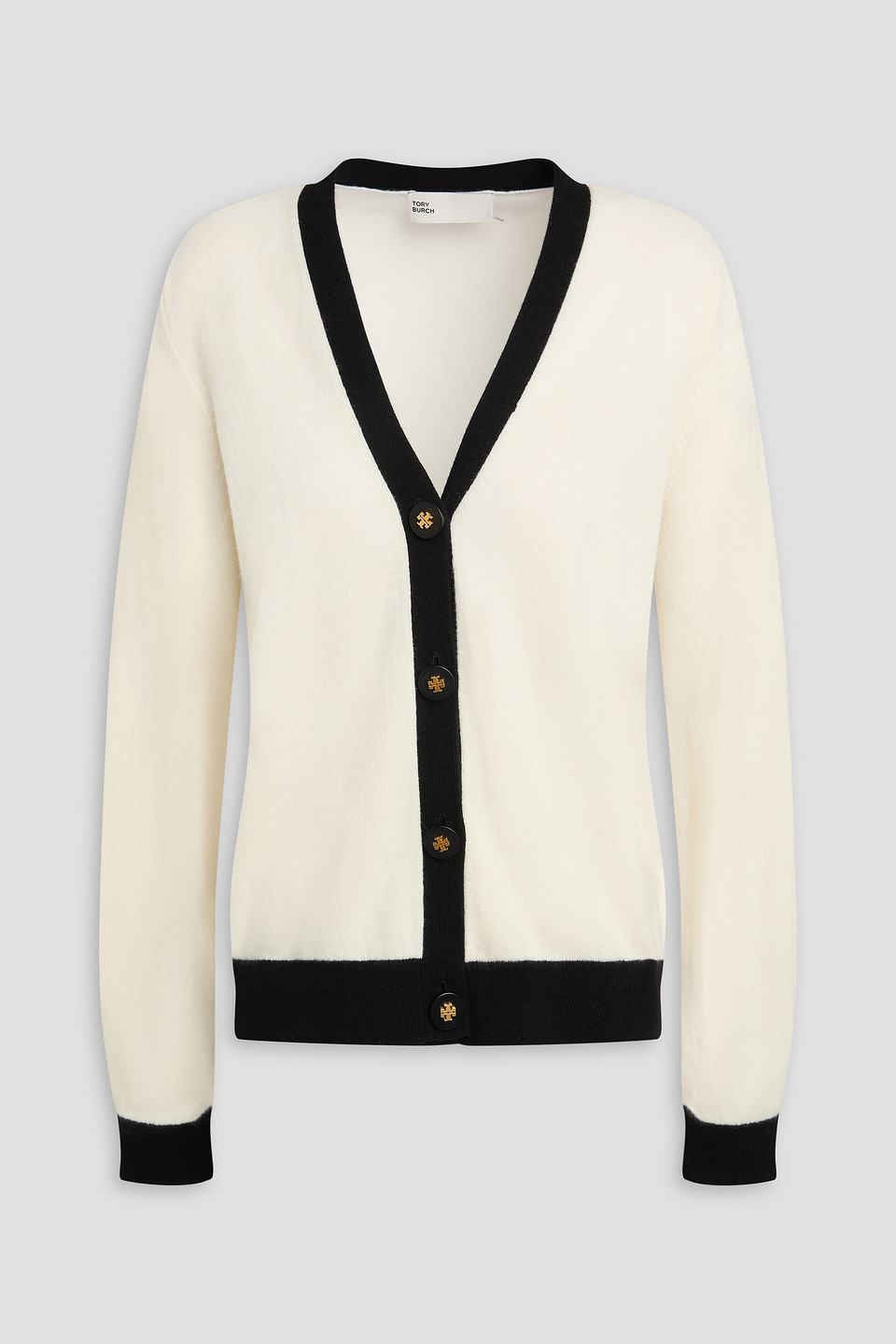 Tory Burch Colorblock Button-down Cashmere Cardigan In 白色