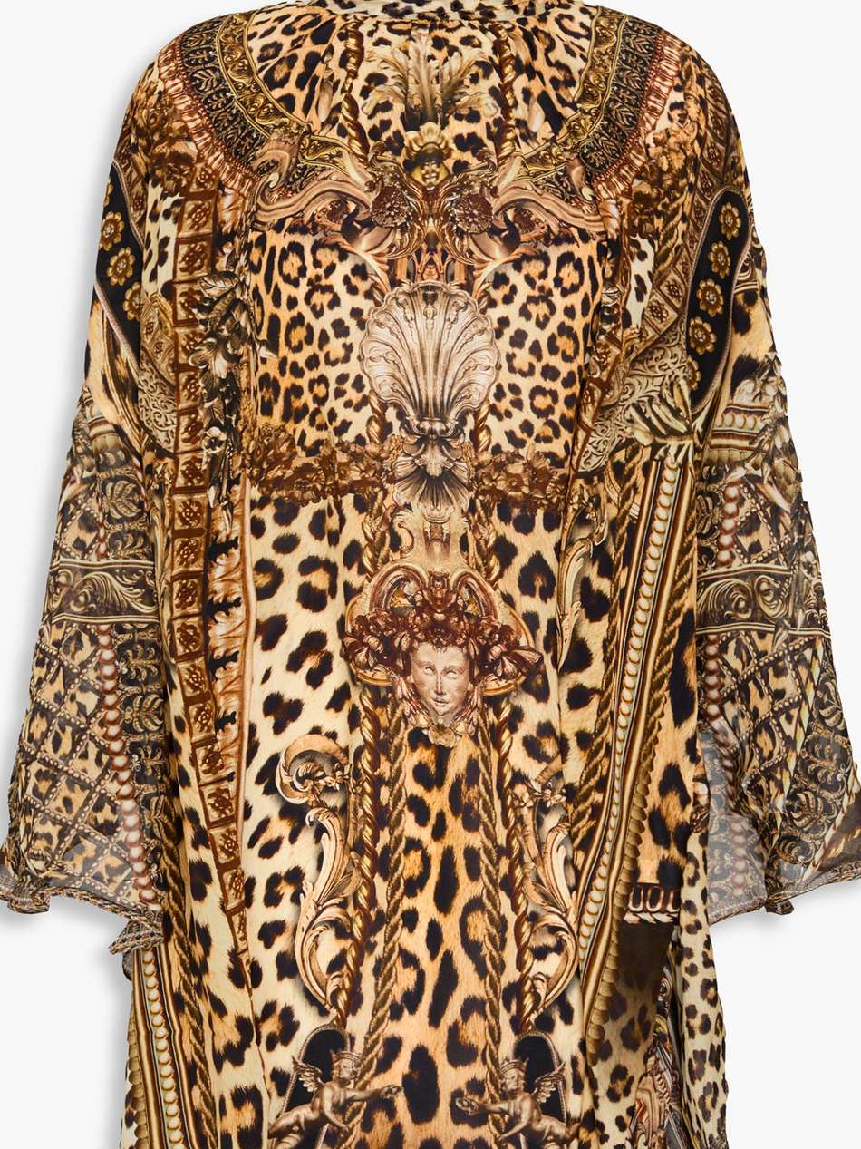 embellished cutout printed silk-chiffon blouse