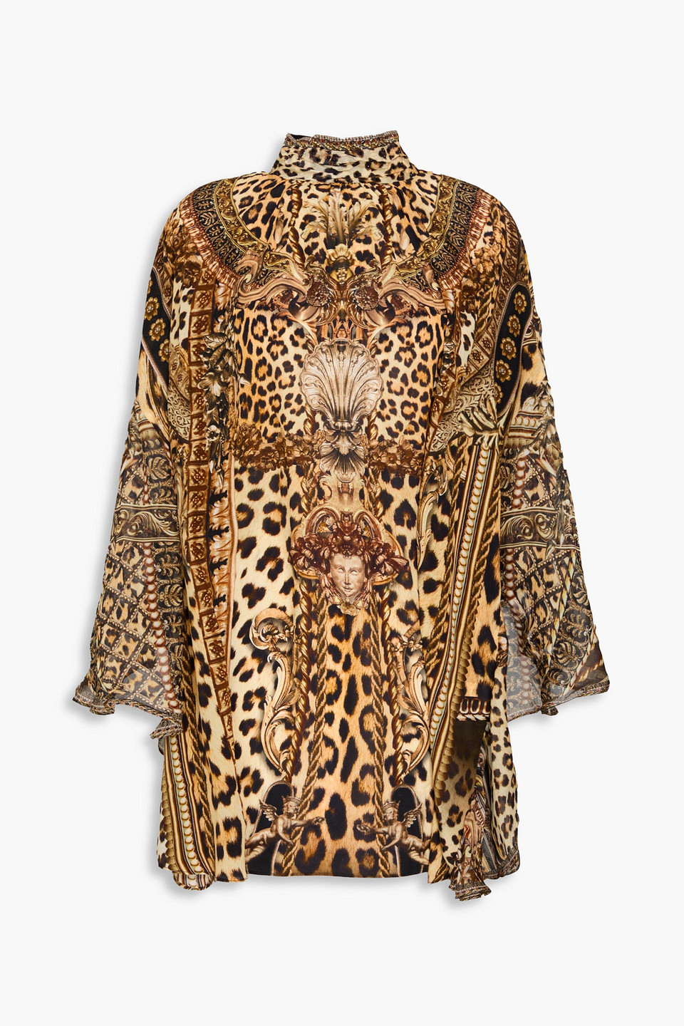 Camilla Embellished Cutout Printed Silk-chiffon Blouse In Animal Print