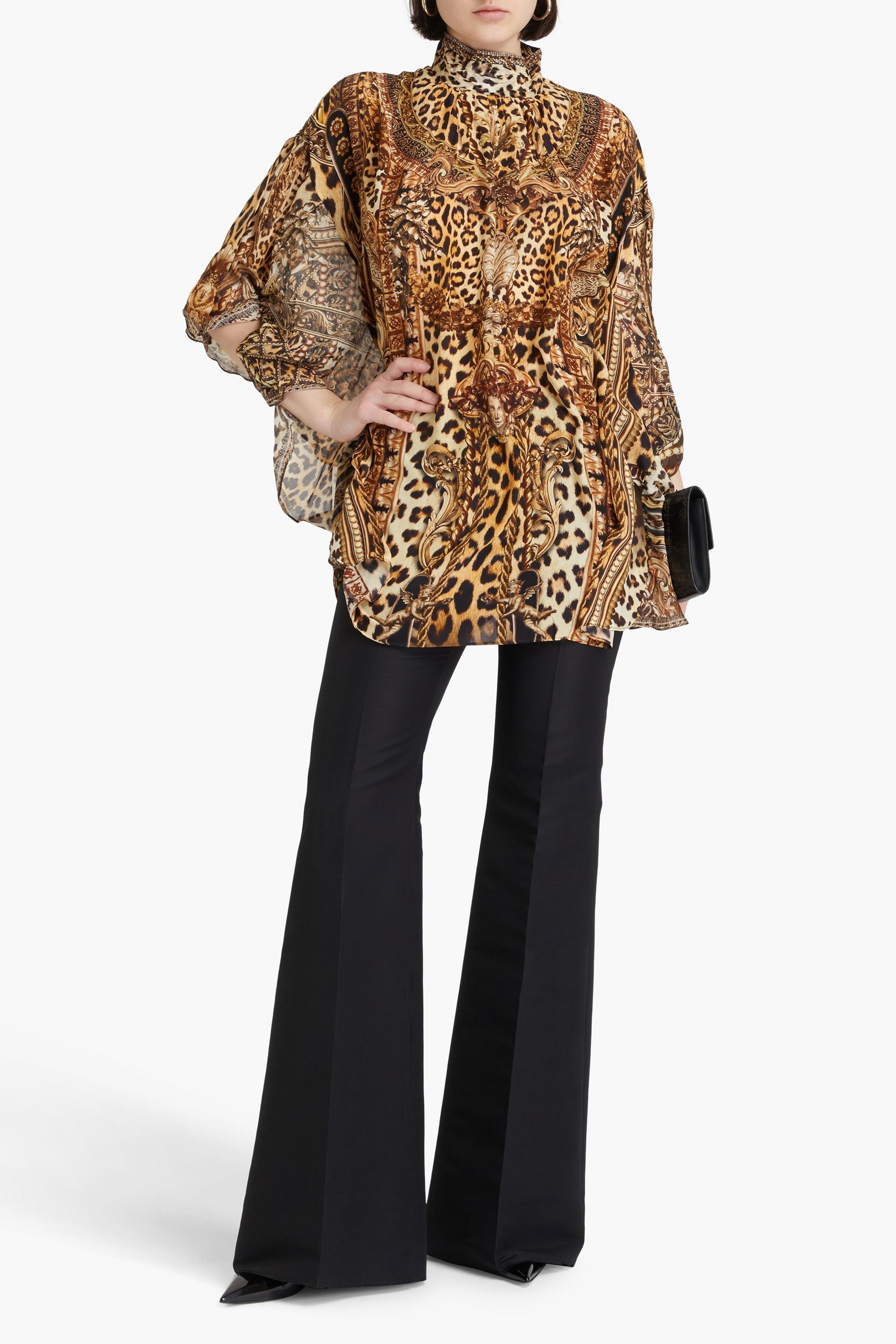 Camilla Embellished cutout printed silk-chiffon blouse
