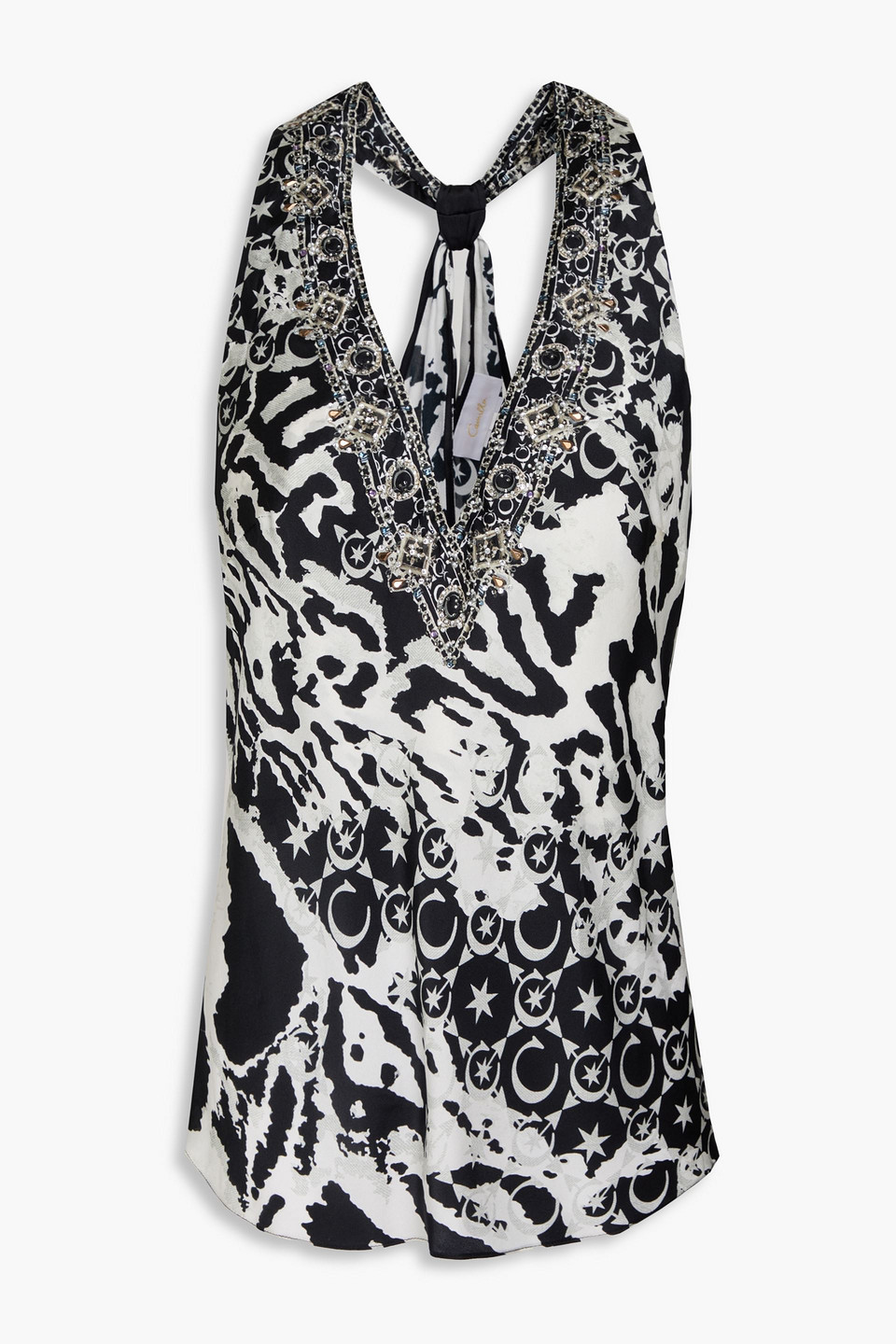 Camilla Crystal-embellished Printed Silk-satin Top In Animal Print