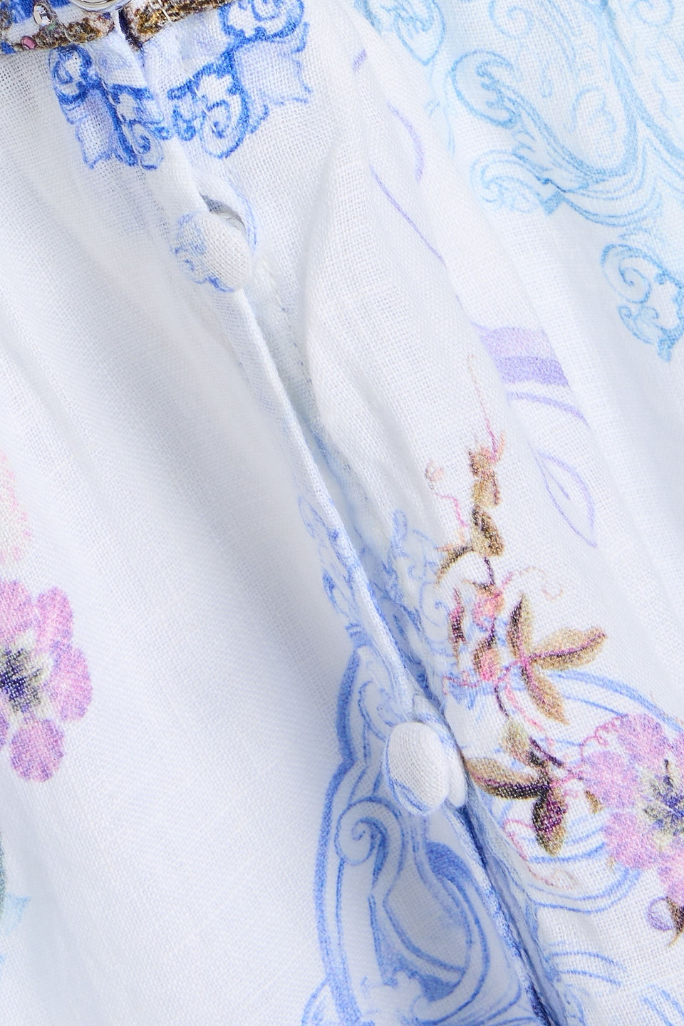 CAMILLA TIERED CRYSTAL-EMBELLISHED PRINTED LINEN MINI DRESS