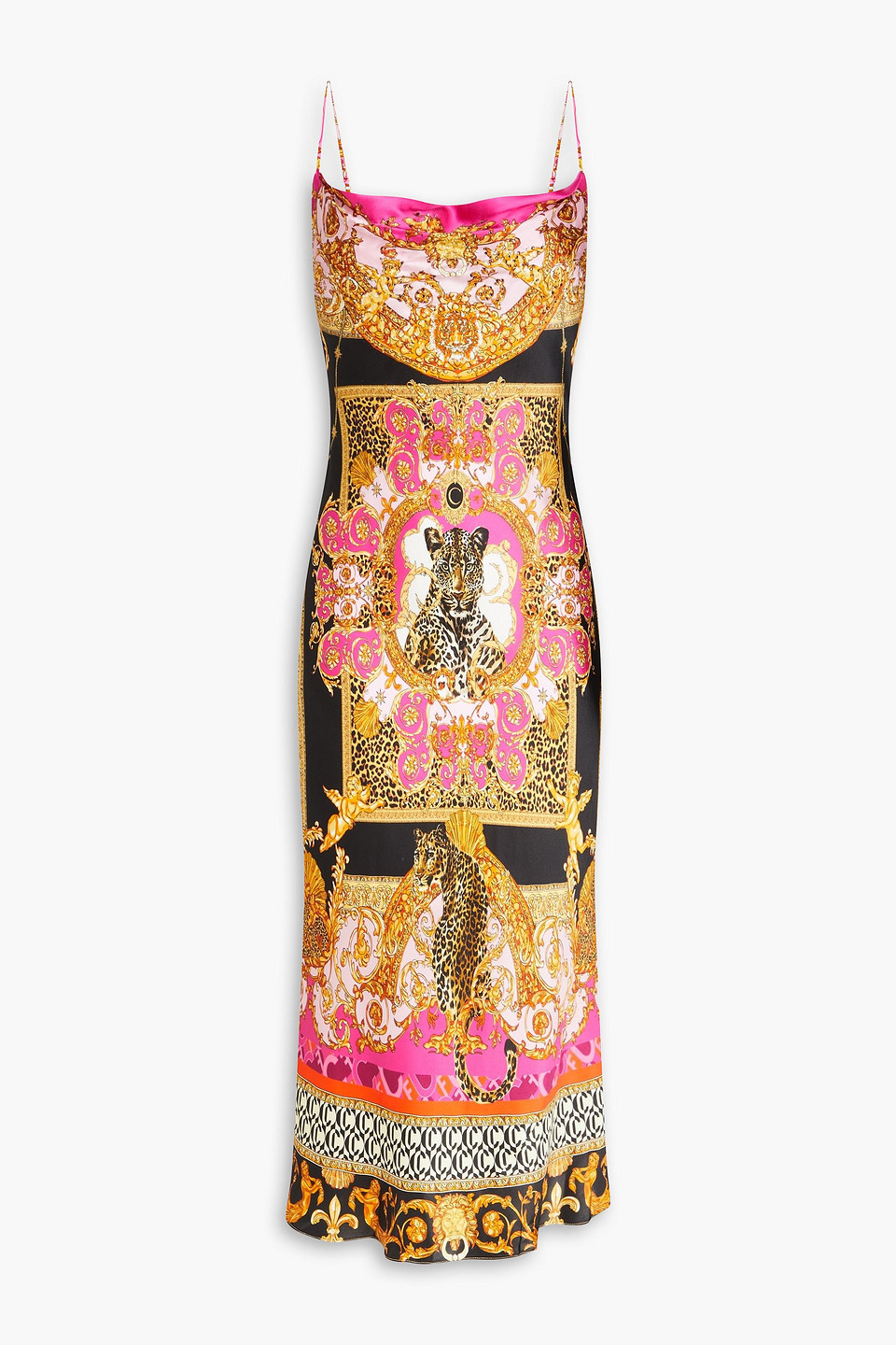 Camilla Crystal-embellished Printed Silk-satin Midi Slip Dress In Schwarz