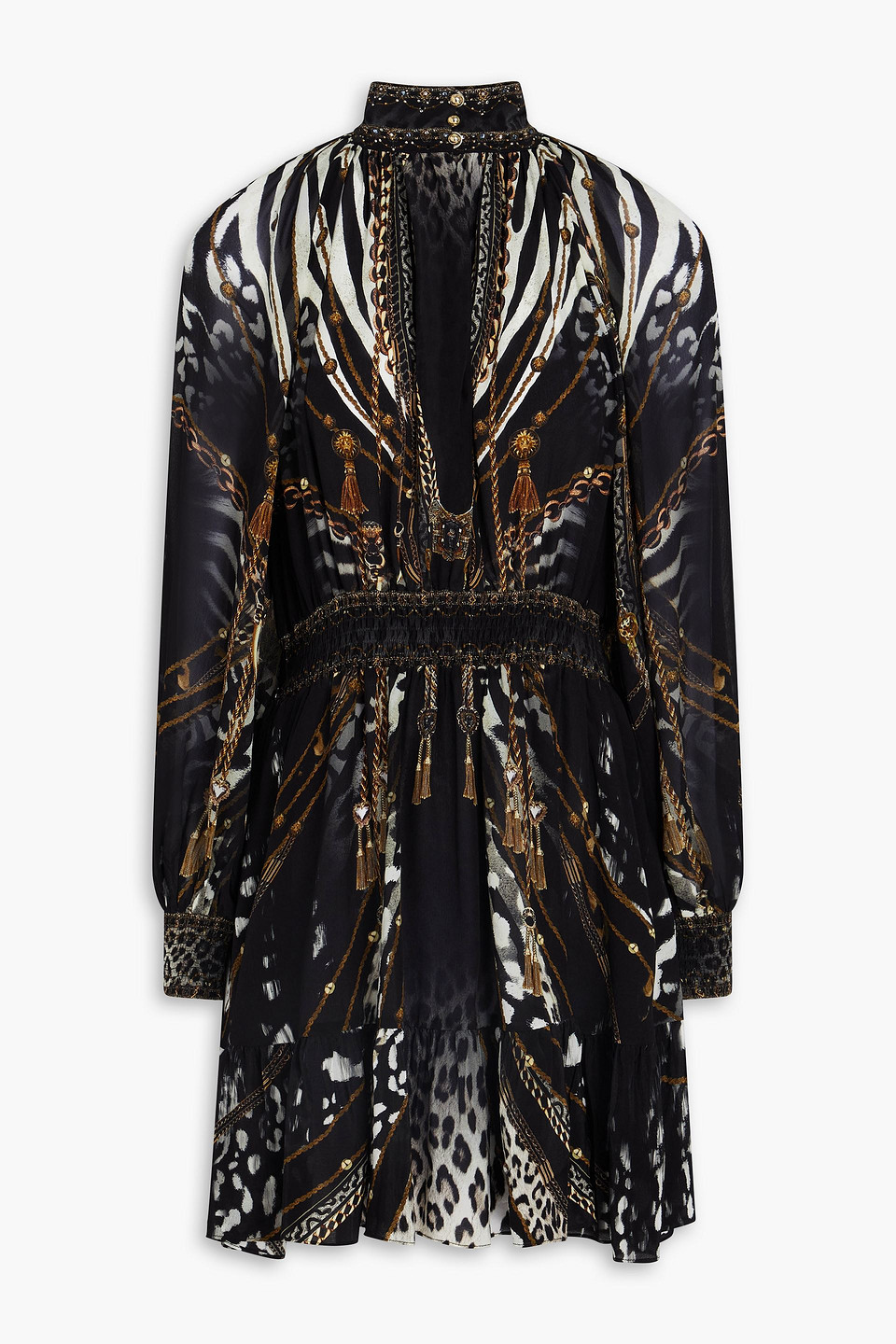 Camilla Crystal-embellished Printed Silk Crepe De Chine Mini Dress In Black
