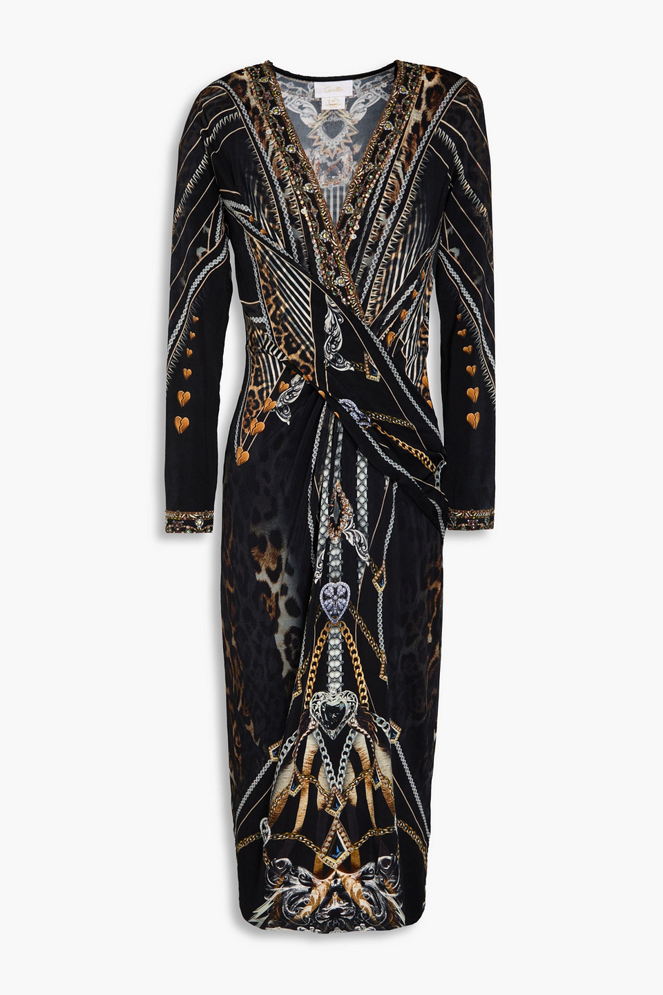 Camilla Crystal-embellished Printed Stretch-jersey Midi Dress In Black