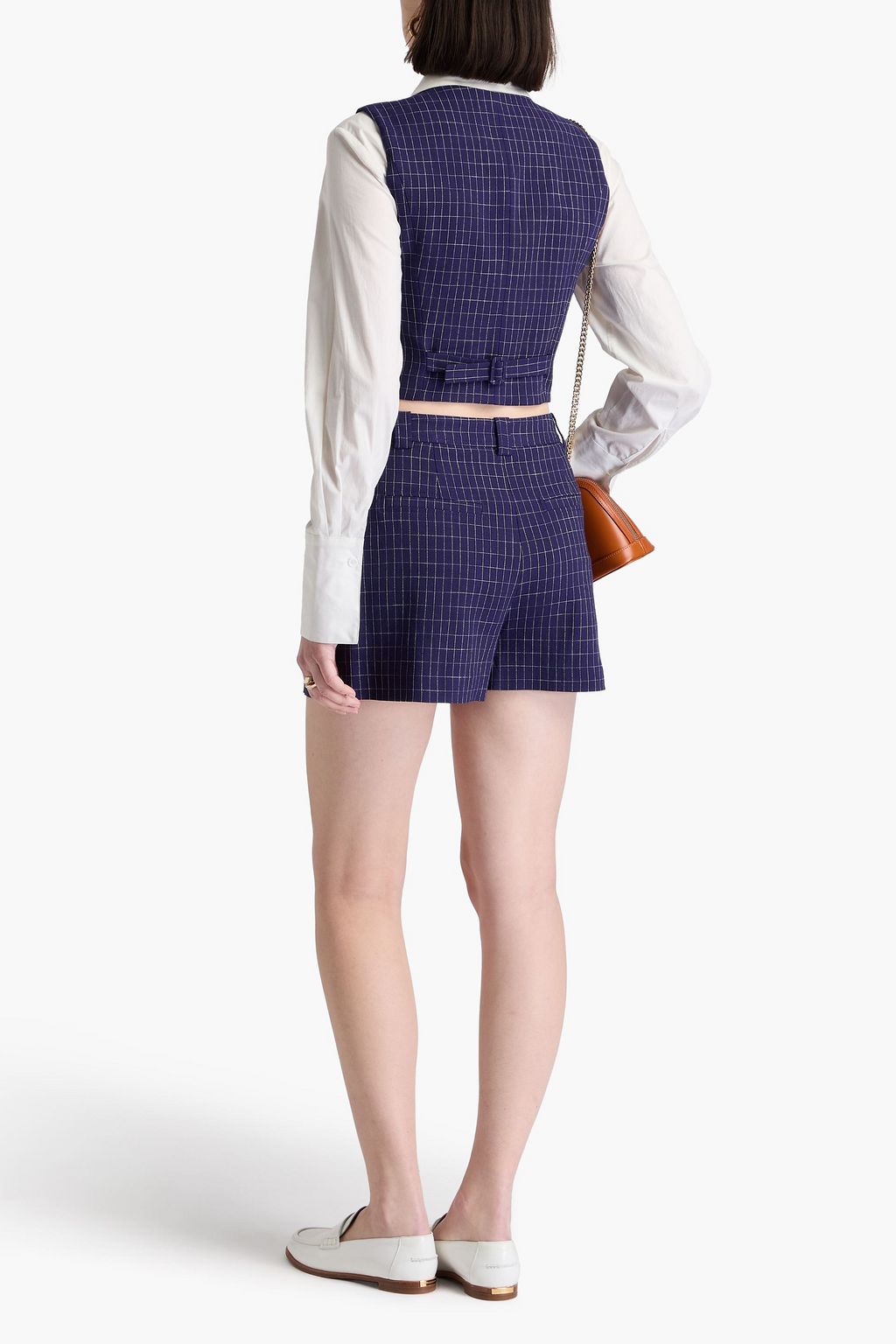 CLAUDIE PIERLOT شورت من قماش غران دو بودر بنقشة مربعات مزين بكسرات
