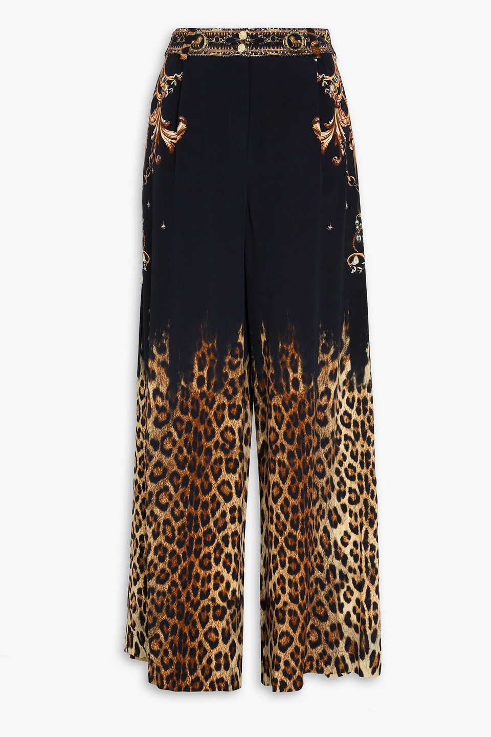 Camilla Crystal-embellished Printed Silk Crepe De Chine Wide-leg Pants In Black
