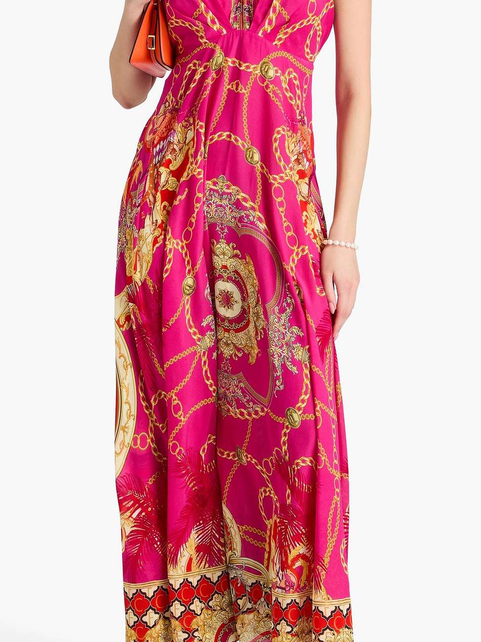 crystal-embellished printed silk crepe de chine maxi dress