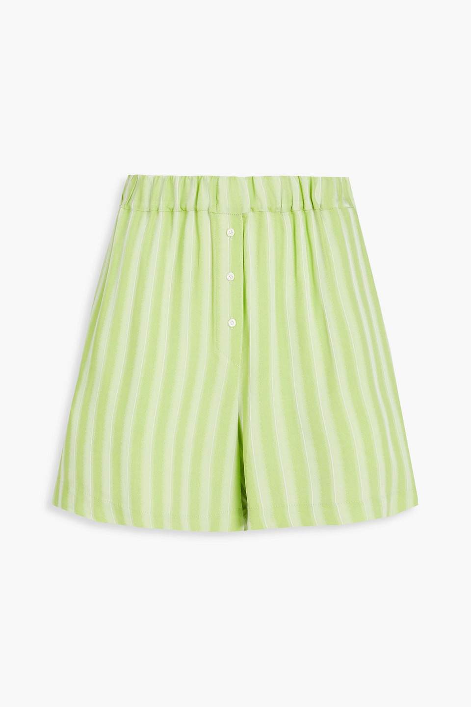 Claudie Pierlot Striped Satin-jacquard Shorts In Lindgrün