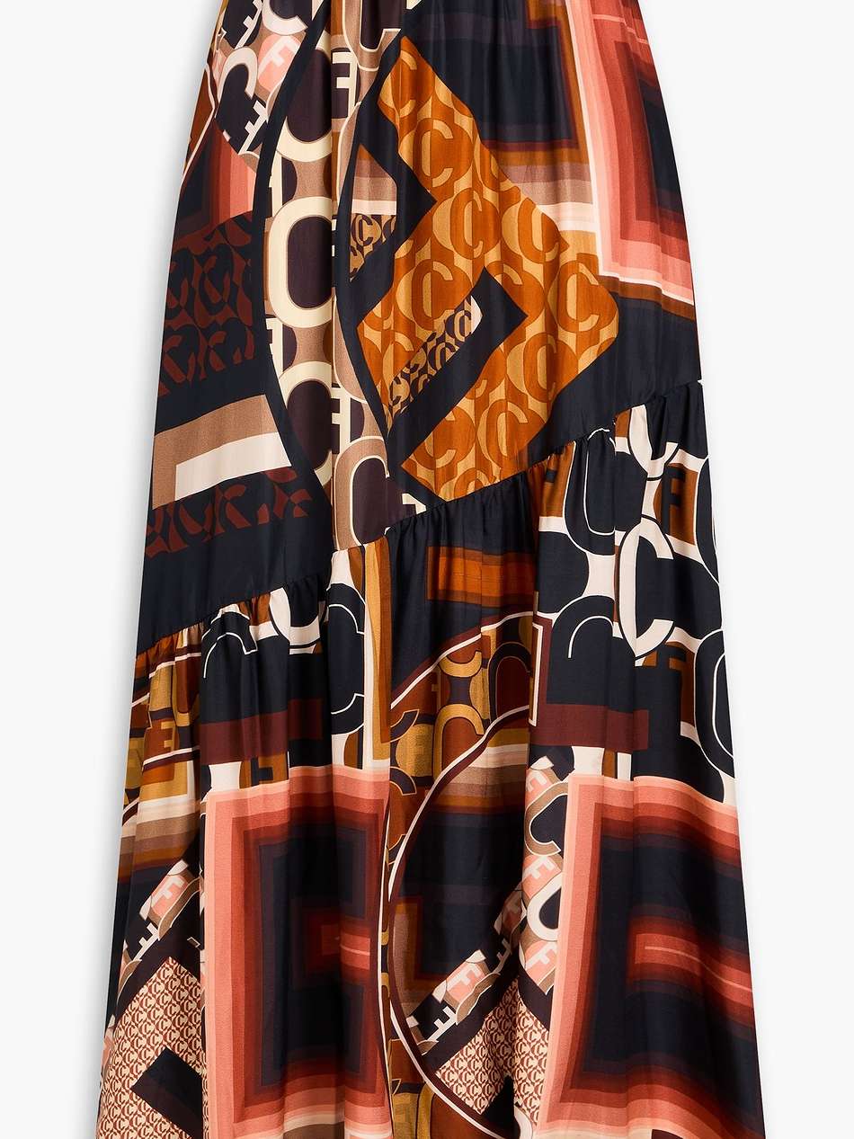 crystal-embellished printed silk-satin crepe maxi skirt