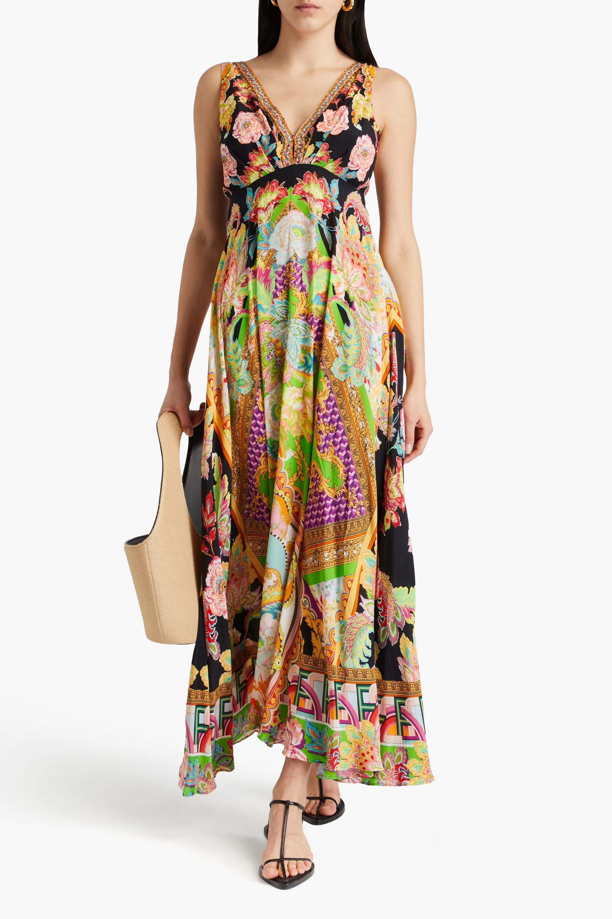 Camilla Crystal-embellished printed silk crepe de chine maxi dress