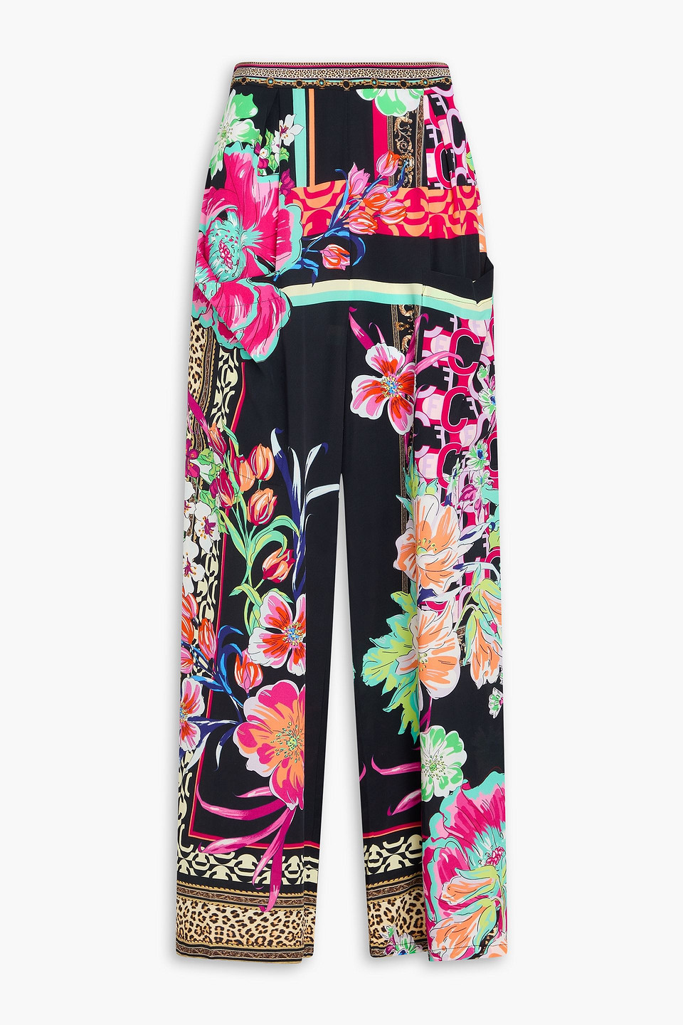 Camilla Crystal-embellished Printed Silk-satin Wide-leg Pants In Multicolor