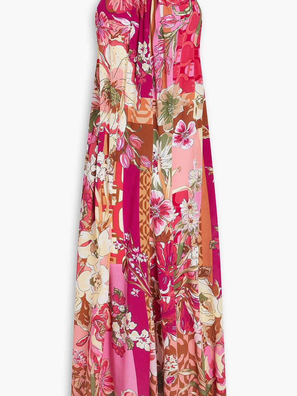 crystal-embellished printed silk crepe de chine maxi dress