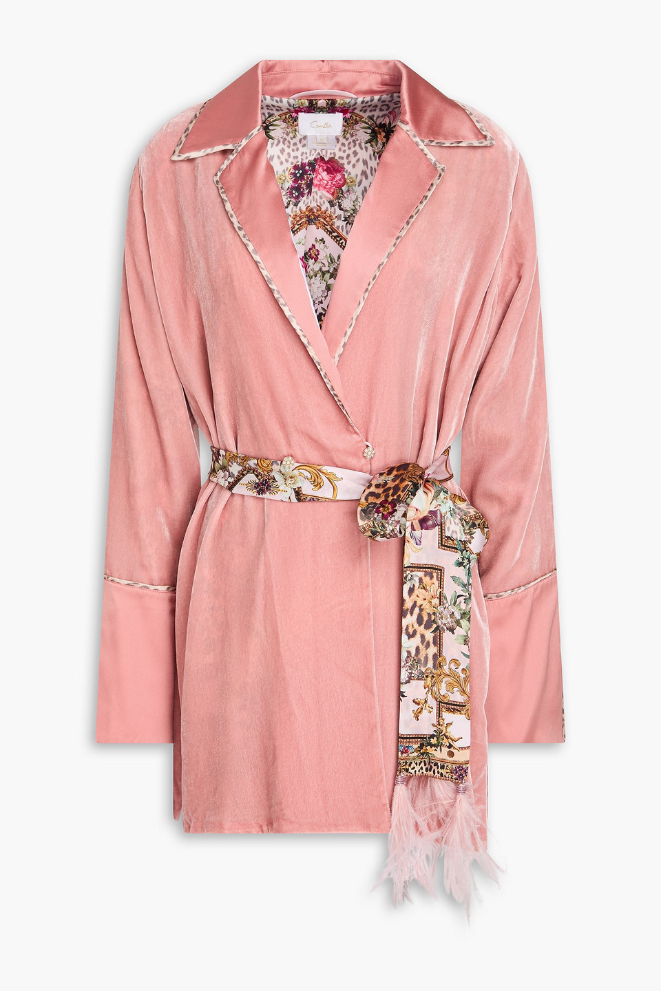 Camilla Belted Embellished Velvet Blazer In Antique Rose