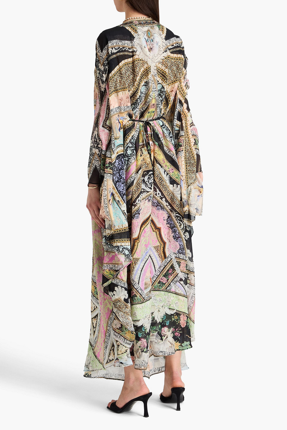 Shop Camilla Crystal-embellished Printed Silk Crepe De Chine Kaftan In Schwarz