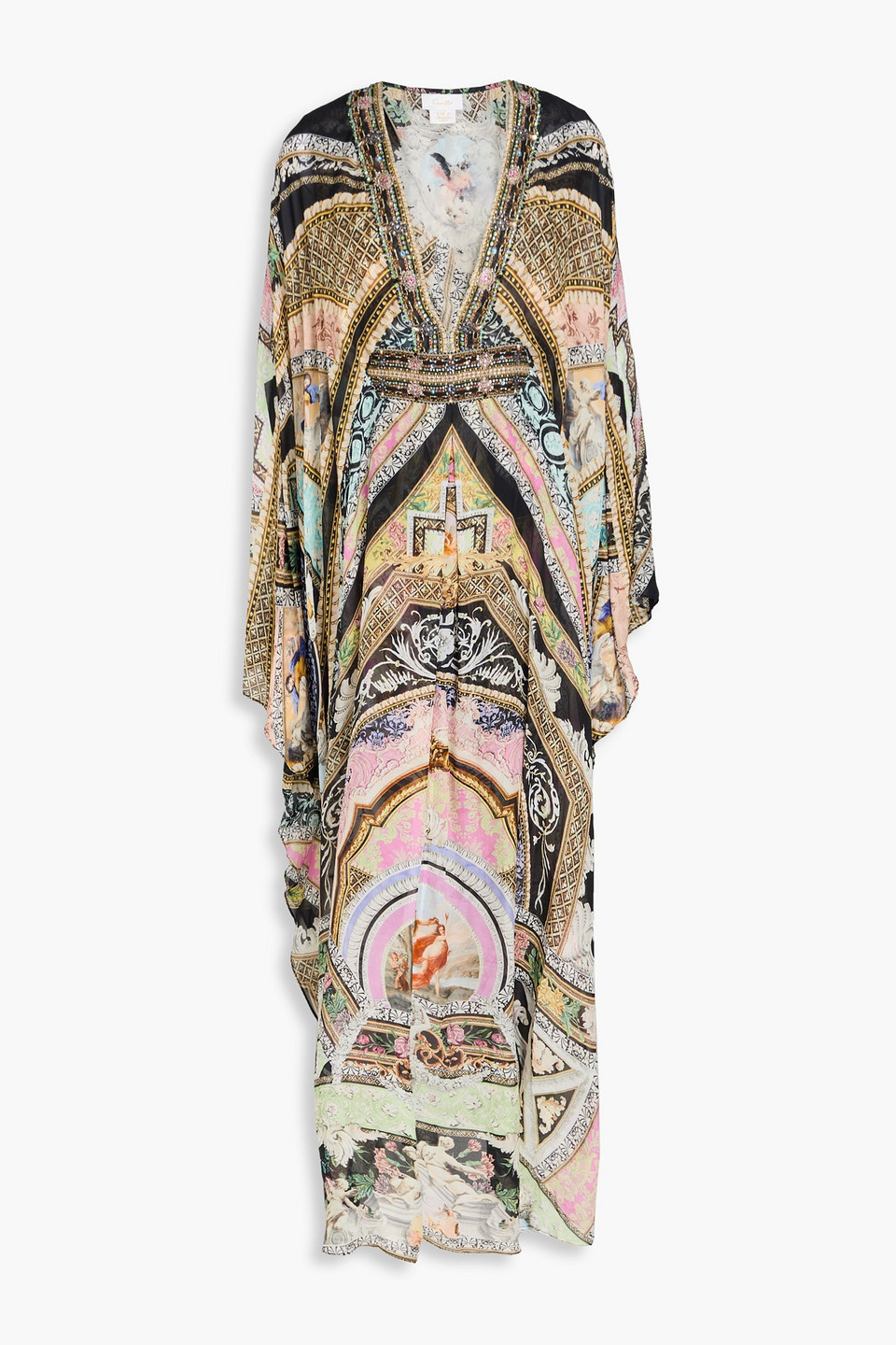 Shop Camilla Crystal-embellished Printed Silk Crepe De Chine Kaftan In Schwarz
