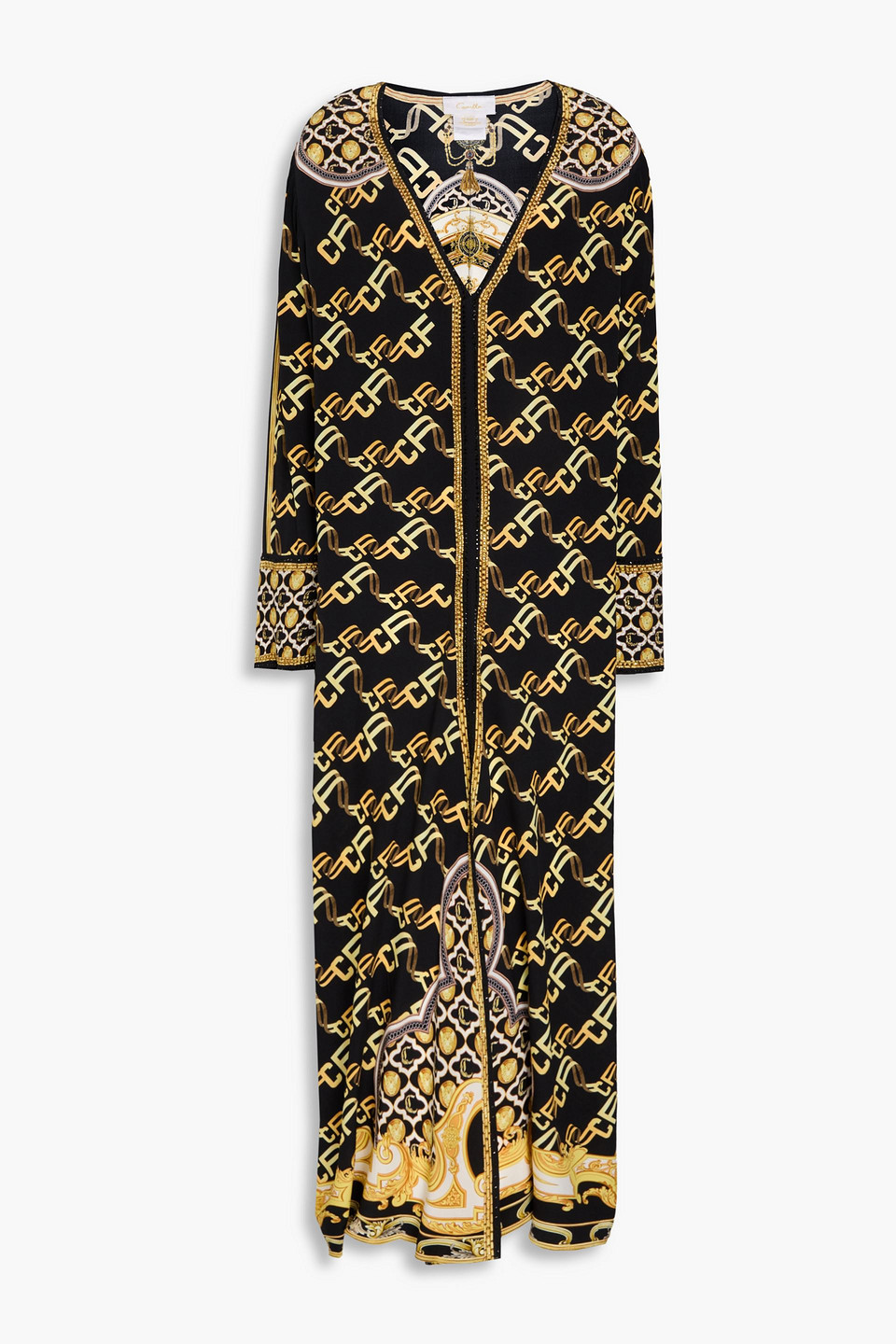 Camilla Crystal-embellished Printed Silk Crepe De Chine Midi Dress In Black