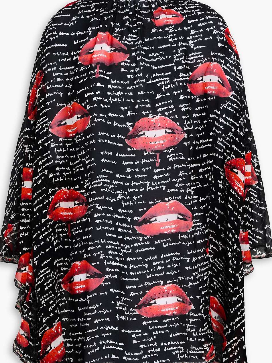 crystal-embellished printed silk crepe de chine blouse