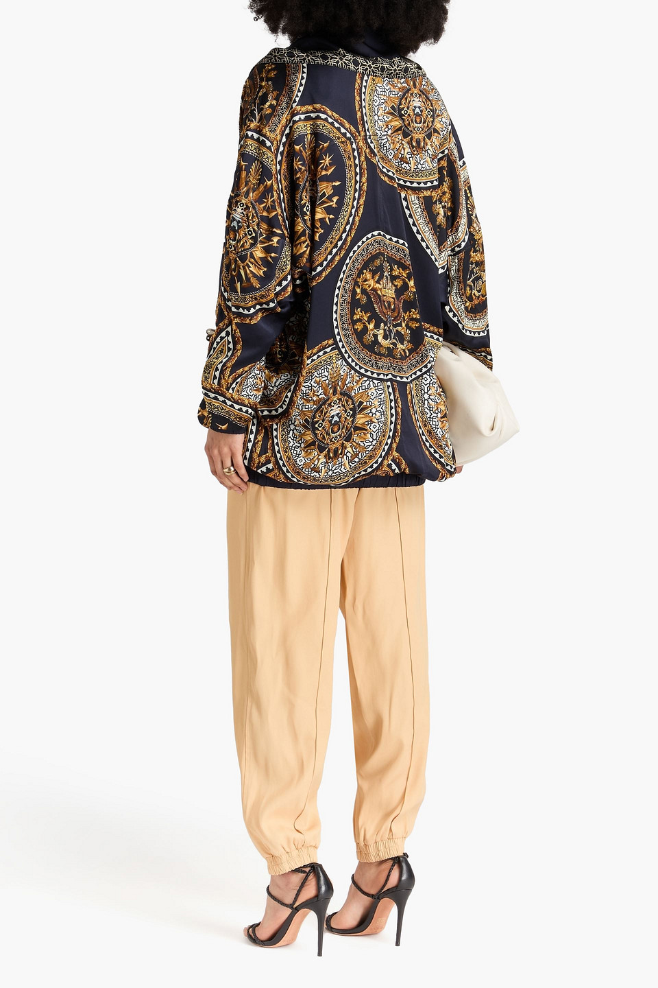 Shop Camilla Embellished Printed Silk-satin Jacket In Midnight Blue