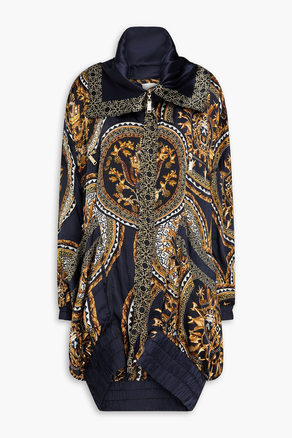 Camilla Embellished Printed Silk-satin Jacket In Midnight Blue