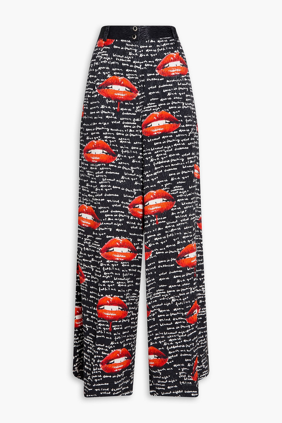 Camilla Printed Satin-jacquard Wide-leg Trousers In Black