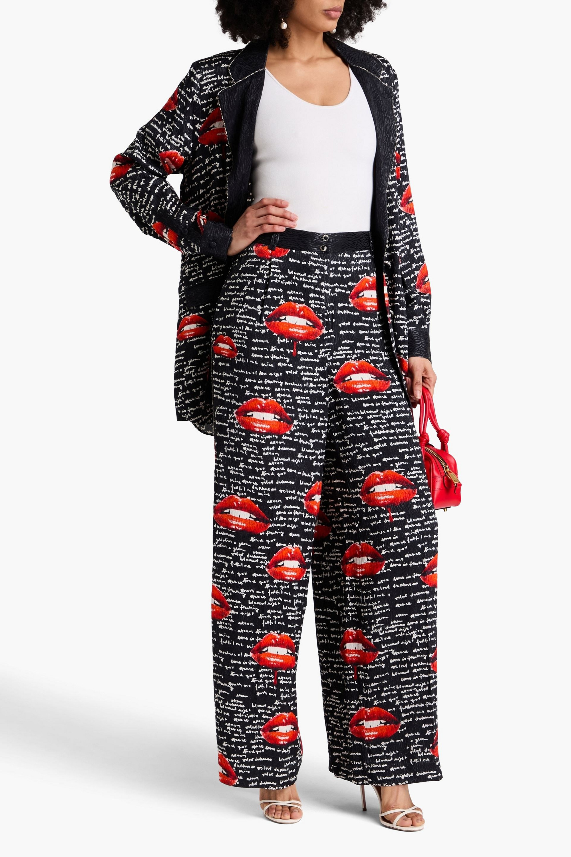 Camilla Printed satin-jacquard wide-leg pants