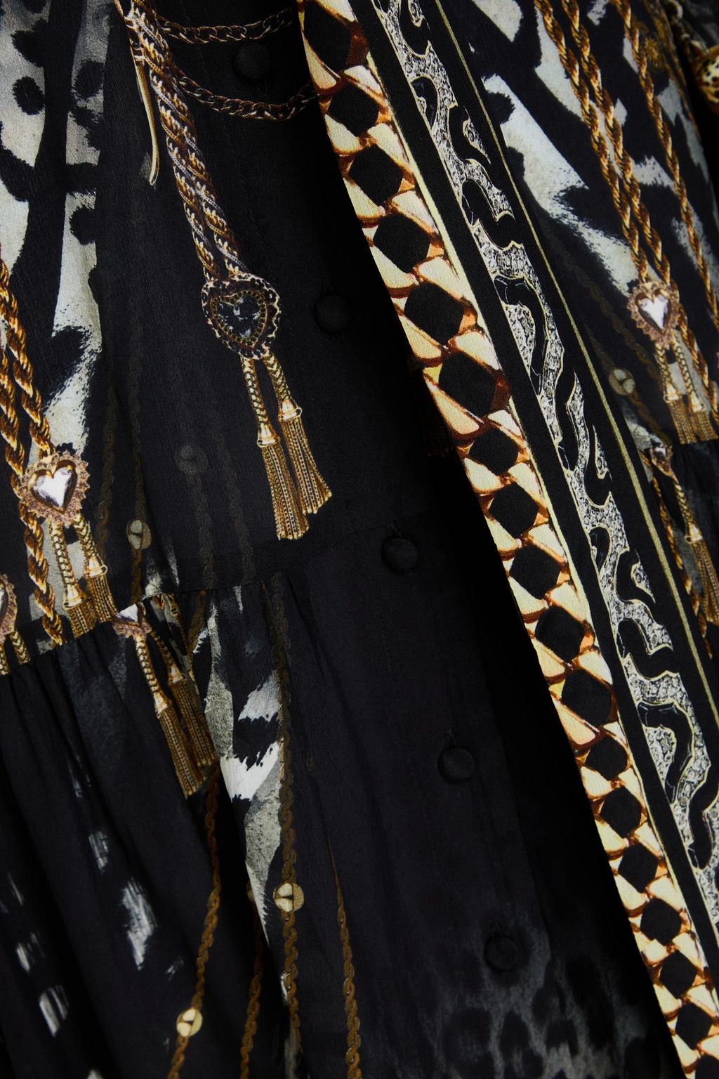 CAMILLA Bedrucktes Maxikleid aus Crêpe de Chine aus Seide mit Kristallverzierung