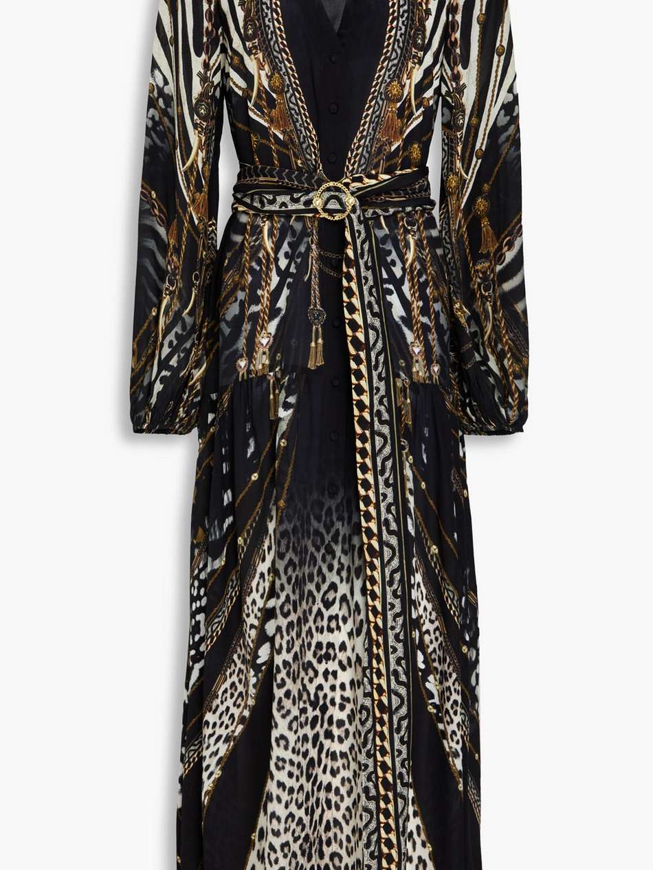 crystal-embellished printed silk crepe de chine maxi dress