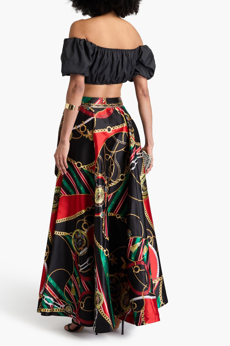 Camilla Crystal-embellished Printed Satin Maxi Wrap Skirt In Black