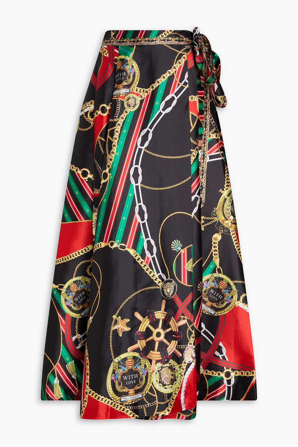 Camilla Crystal-embellished Printed Satin Maxi Wrap Skirt In Black